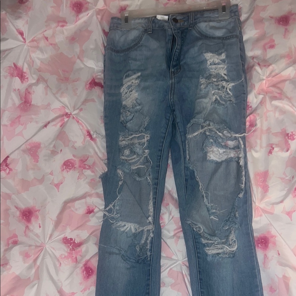 Fashion Nova Blue Skinny Distressed Jeans